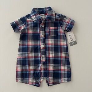 Carter’s 3 Months Baby Boy July 4th Plaid Romper Blue Red White NWT Patriotic